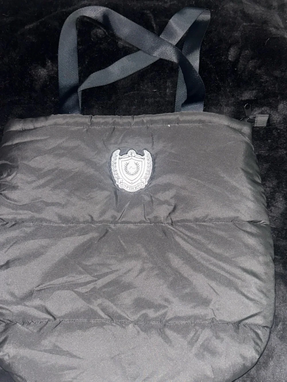 PINK Victoria's Secret Black Quilted Messenger Tote with Crest